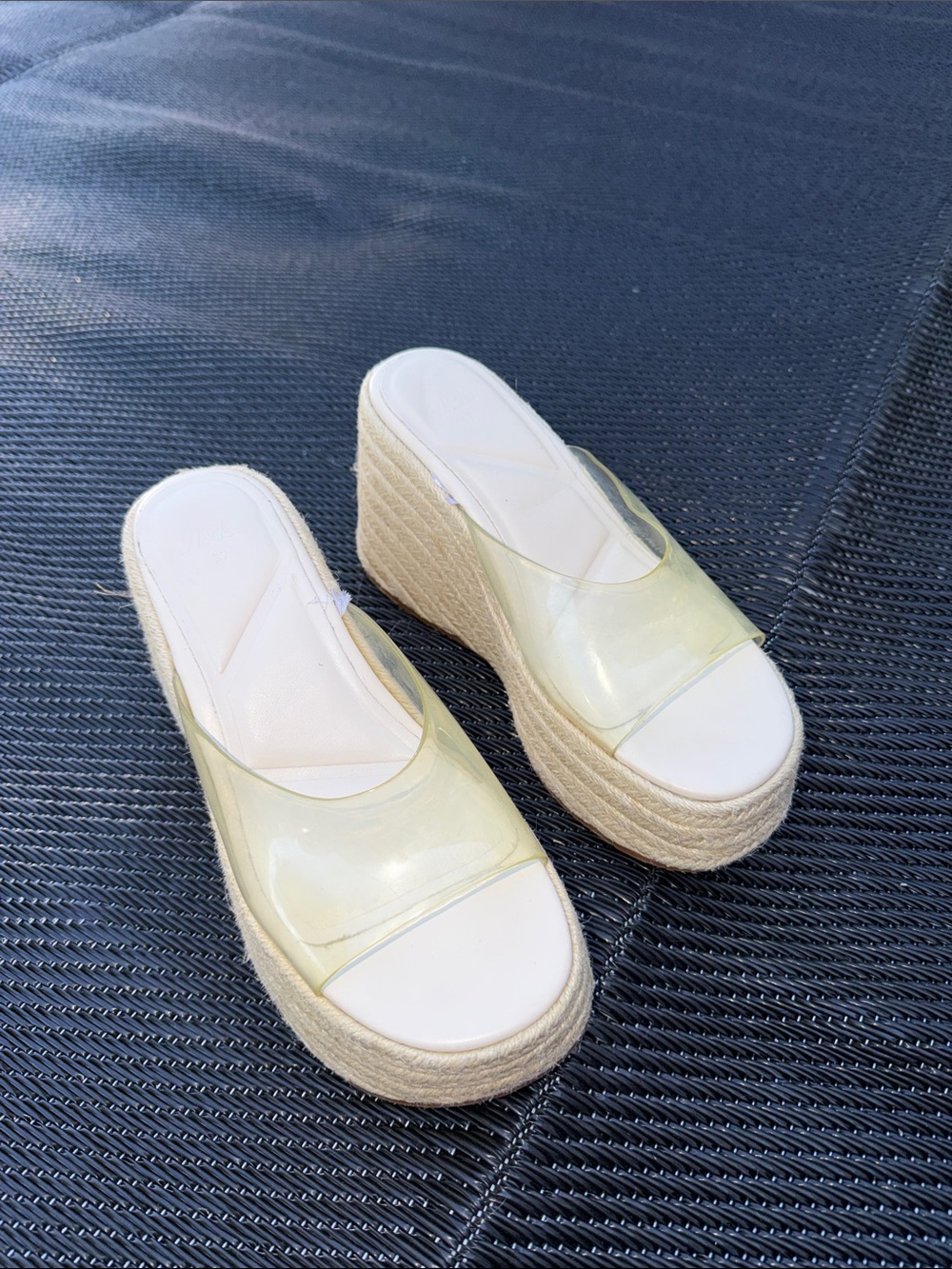 ZARA Vinyl Espadrille Style Wedge Sandals - Picture 3 of 5